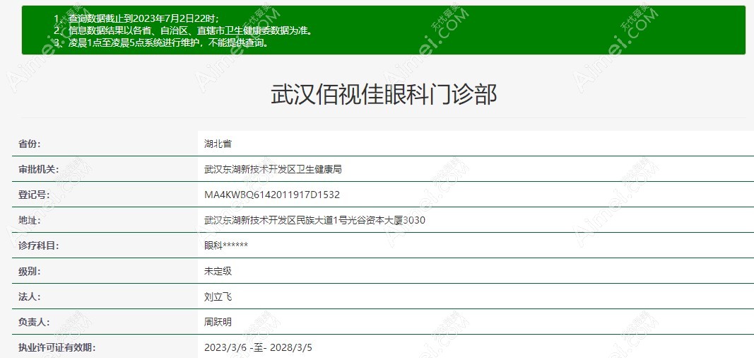 武汉佰视佳眼科门诊部执业信息m.dlren.com