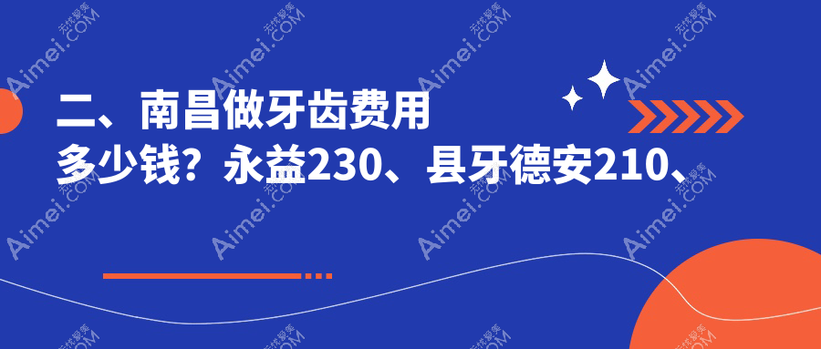 二、南昌做牙齿费用多少钱?永益230、县牙德安210、瑞博160