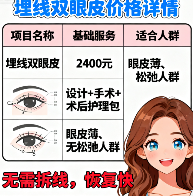 我了解沈阳陈龙双眼皮价格,埋线2400元起、全切3200元起,收费公开透明