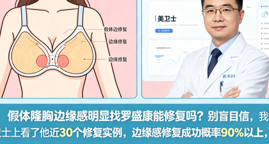 假体隆胸边缘感明显找罗盛康能修复吗?别盲目信,我在美卫士上看了他近30个修复实例,边缘感修复成功概率90%以上