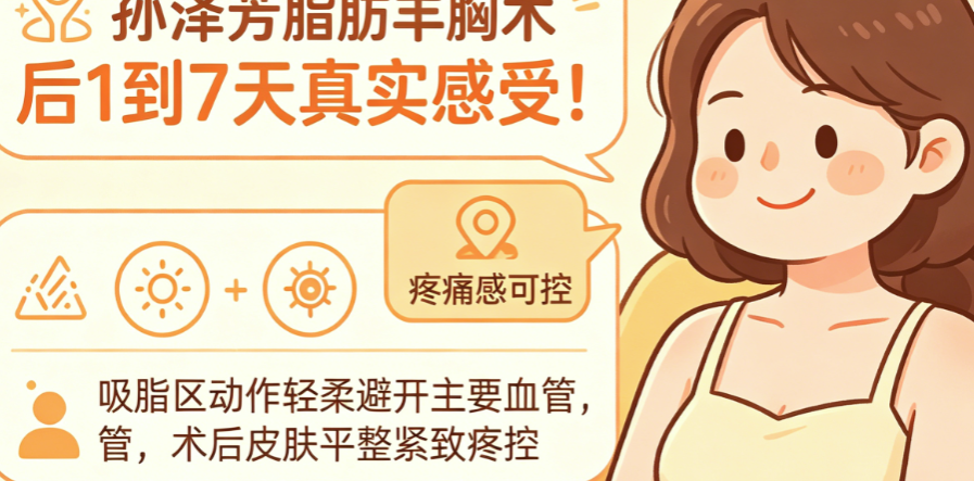 孙泽芳脂肪丰胸术后1到7天真实感受!吸脂区动作轻柔避开主要血管,术后皮肤平整紧致疼痛感可控